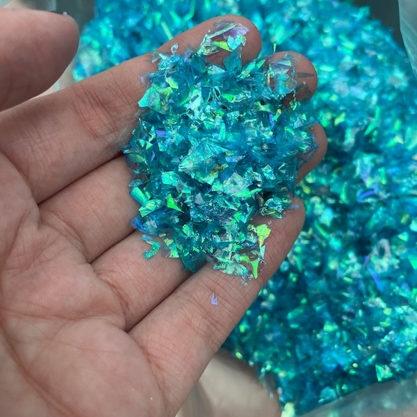 blue turquoise iridescent Mylar Flakes, resin supplies, nail supplies, 10g per bag