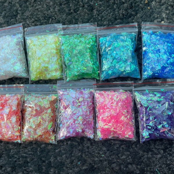 Rainbow Mylar - 10 bags, Mylar Flakes, resin supplies, nail supplies, 2-3g per bag, 10g per bag