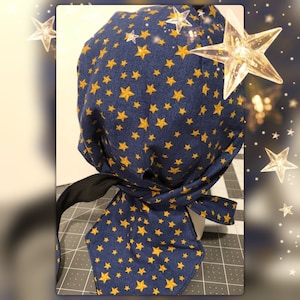 Doo Rag, Motorcycle Skull Cap Biker, Medical Scrub Cap, Du Rag, Fully-lined cap, biker Doo Rag, Dark Blue with Gold Stars cap