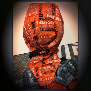 Doo Rag, Motorcycle Skull Cap Biker, Medical Scrub Cap, Orange Du Rag Fully-lined unique Biker phrases, Born to Ride Orange DooRag