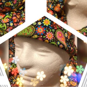 Exclusive Peace Love Flower Power Special Order Made-to-Order Bigger Human Bandanas, Over-sized Bandanas 60’s retro look Sized right
