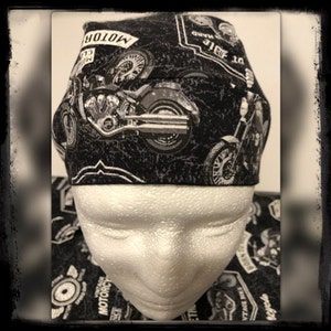 Doo Rag, Motorcycle Skull Cap Biker, Medical Scrub Cap, black Du Rag Bandana, Fully-lined Black Born to Ride DooRag large or standard