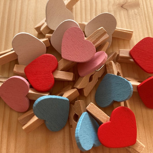 Set of 10 pcs Heart Wooden Clothespin Home or Wedding Decoration Heart Clothespin, Mini Heart Pegs Wedding