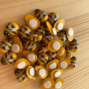 Mini Yellow Wooden Bees (0.5&quot;) – Self-Adhesive Bumblebee Craft Embellishments & Stickers