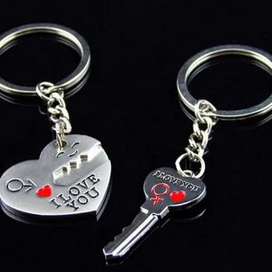I Love You Herz Paar Schlüsselanhänger - Niedlicher Silber Schlüsselanhänger für Sie & Ihn, Romantisches Geschenk für Paare