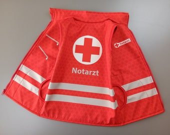 Emergency doctor vest, either made of summer sweat or softshell, can be personalized