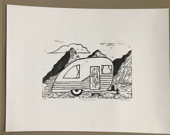 Linocut Camper