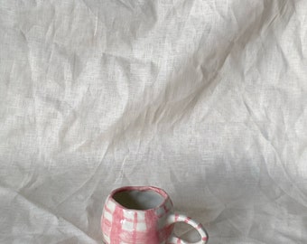 Handmade Pink Gingham Ceramic Mug