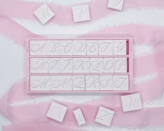 Initial Kalligraphie Schrift Set | Anfangsbuchstaben-Stempel | Kalligraphie Buchstaben Stempel Set | 3D-Stempel für Fondant und Kekse | Buchstabenstempel