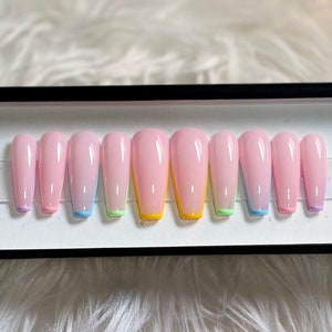 Press On Nails - Pastel Rainbow Tips - GLEESH Nail Boutique