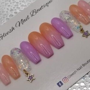 Pink Purple Ombre Mermaid Glitter Nails Set - Freestyle - Size Small