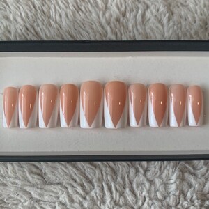 White V-Line Press on Nails Handmade