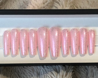 Pink Sugar Press On Nails - Pink Shimmer Nails - By Gleesh Nail Boutique