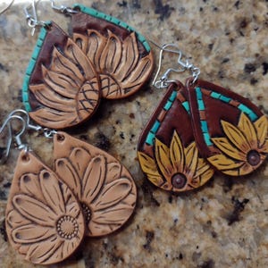 Hand Tooled Leather Earrings, Floral Earrings, Leather Earrings, Western Earrings - Your Choice!