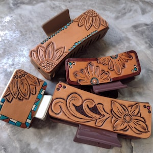 Hand Tooled Leather Claw Clips, Various Sizes, Colors & Designs - YOUR CHOICE