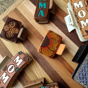 Hand Tooled Leather Claw Clips, Various Sizes, Colors & Designs, Mother&#39;s Day Gifts, Leather Hair Clips