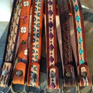 Tooled Leather Wristlet/Keychains, Variety of Designs & Colors - YOUR CHOICE