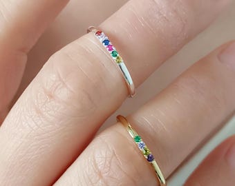 Dainty Birthstone Ring, Mini Family Birthstone Ring, Personalized Birthstone Ring, Birthstone Jewelry, Gifts for Mom, Birthday Gift for Her