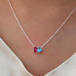 Custom Two Birthstone Necklace, Heart Birthstone Necklace, Family Birthstone Necklace, Christmas Gifts for Her, Birthstone Gift for Mom