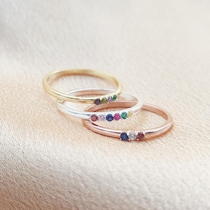 Mini Birthstone Ring, Dainty Family Birthstone Ring, Custom Birthstone Ring, Stacking Ring, Christmas Gifts for Her, Birthday Gift for Mom