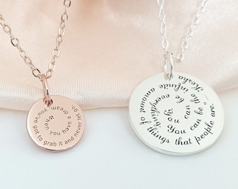 Personalized Engraved Text Necklace,Custom Phrase Jewelry,Disc Necklace,Disc Name Necklace, Gift for Her, Personalized Jewelry