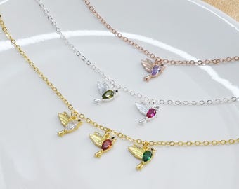 Custom Hummingbird Necklace with Birthstone, Personalized Bird Jewelry, Birthstone Gifts for Nature Lovers, Gift for Her