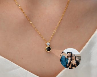 Personalized Photo Necklace with Birthstone, Picture Projection Necklace, Mom Birthstone Jewelry, Memorial Christmas Gift for Her