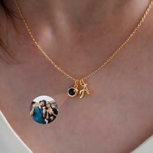 Personalized Photo Projection Necklace, Initial Necklace, Memorial Photo Necklace, Letter Necklace, Picture Jewelry, Christmas Gift for Her