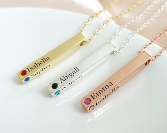 Personalized Bar Necklace,Birthstone Name Necklace,Custom Name Bar Necklace,Birthstone Necklace,Family Name Necklace,Birthstone Gift