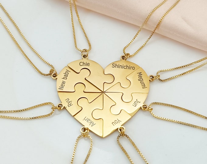 Heart Puzzle Name Necklace,Personalized Pendant Puzzle Necklace,Customized Name Necklace, Customized Family Necklaces,Graduation Gift