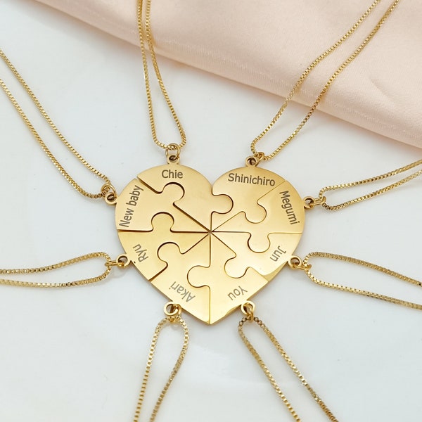 Collier de nom de puzzle de coeur, collier de puzzle de pendentif personnalisé, collier de nom personnalisé, colliers de famille personnalisés, cadeau de remise des diplômes