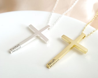 Collier croix personnalisé, collier prénom personnalisé, cadeau fête des pères, pendentifs religieux personnalisés, cadeaux chrétiens, bijoux commémoratifs