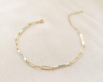 Multiple Name Bracelet, Custom Bar Name Bracelet, Family Name Jewelry, Paperclip Bracelet, Personalized Gifts, Gift for Mom
