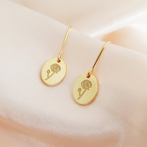 Birth Flower Earrings, Custom Floral Signet Earrings, Dainty Earrings, Flower Jewelry, Mothers Day Gifts
