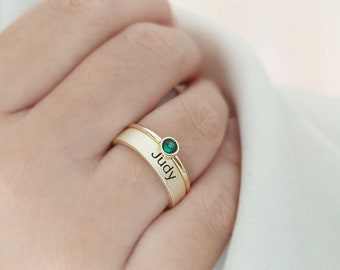 Personalized Name Ring, Custom Birthstone Ring, Stacking Ring, Name Ring with Birthstone, Mom Gift, Christams Gift, Gift for Her