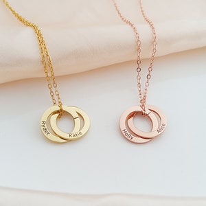 Custom Name Necklace,Engraved Necklace,Personalized Circle Necklace,Family Necklace,Friendship Necklace,Linked Circle Necklace,Gift For Her