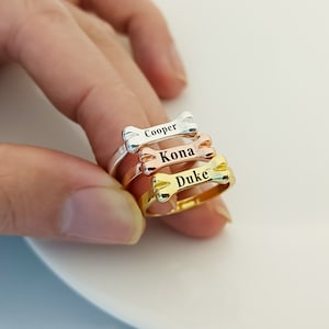 Customized Pet Name Ring, Engraved Name Ring, Personalized Dog Bone Ring, Personalized Jewelry