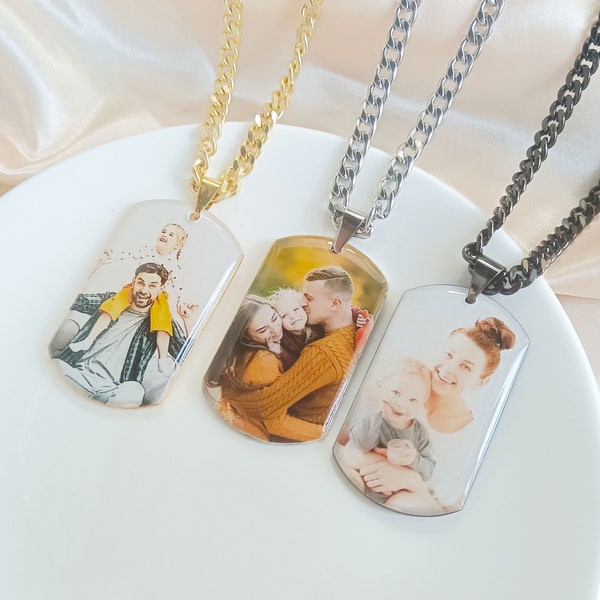 Personalized Photo Dog Tag Necklace,Custom Photo Necklace,Photo Dog Tag,Mens Dog Tag Pendant,Gift for Him,Father's Day Gift,Boyfriend Gift