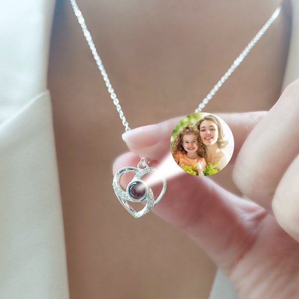 Personalized Projection Photo Necklace,Heart  Pendant Photo Necklace,Custom  Photo Necklace,Memorial Photo Pendant,Anniversary gift