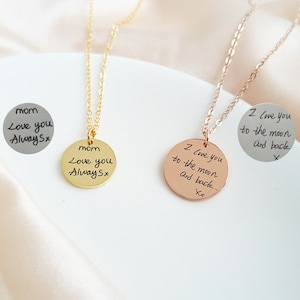 Personalized Handwriting Necklace,Personalized Disc Necklace,Handwritten Message Necklace,Engravable Disc Charm,Memorial Gift,Gift For Her