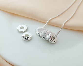 Personalized Family Name Necklace,Personalized Name Beaded Necklace ,Linked Circle Necklace,Gift For Her,Mother's Day Gift