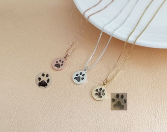 Engraved Actual Paw Print Necklace, Cat Dog Paw Print Pendant, Paw Print Necklace, Pet Loss Memorial Gift, Custom Pet Necklace,Gift for Her