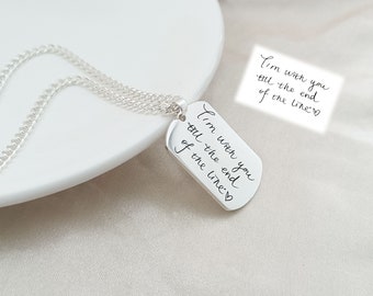 Personalized Handwriting Necklace, Signature Necklace, Engraved Handwriting Message Necklace, Actual Handwritten Pendant,Gift for Him