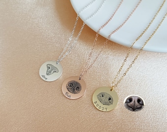 Engraved Actual Nose Print Necklace, Cat Dog Nose Print Pendant, Pet Paw Print Necklace, Pet Loss Memorial Gift, Personalized Gift for Her