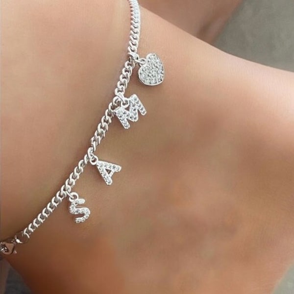 Personalized Name Anklet,Custom Initial Anklet,Personalized Ankle Bracelet,Cubic Zirconia Letter Ankle Bracelet,Gift for Her