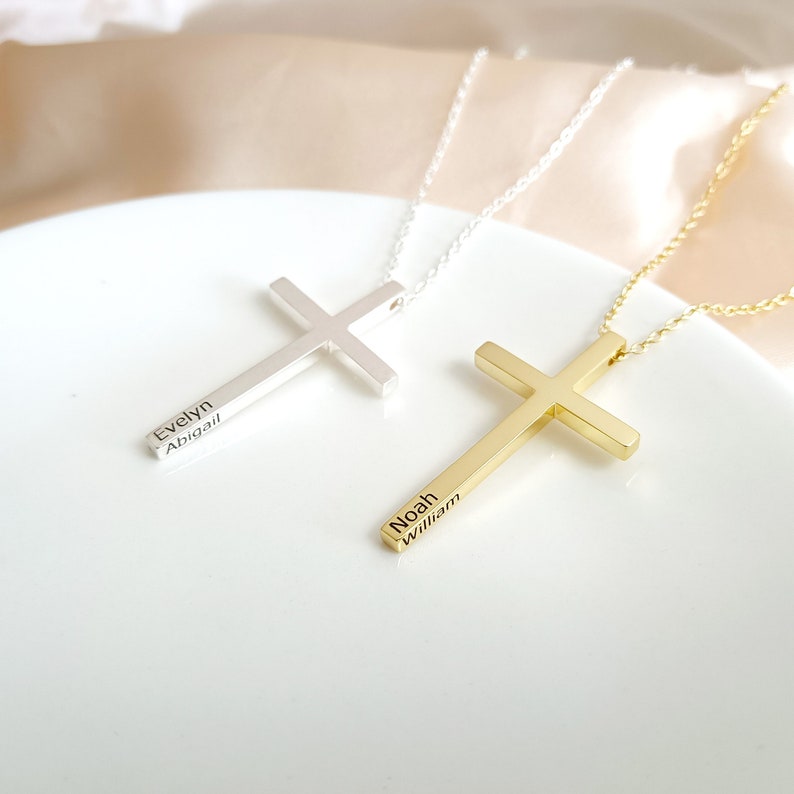 Personalized Cross Necklace,Custom Name Necklace,Fathers Day Gift,Personalized Religious Pendants,Christian Gifts,Memorial Jewelry image 1