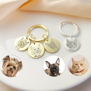Pet Portrait Keychain,Personalized Picture Keychain,Dog Keychain,Pet memorial Keychain,Cat Keychain,Engraved Photo Keyring,Gift For Her