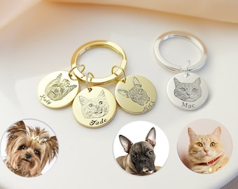 Pet Portrait Keychain,Personalized Picture Keychain,Dog Keychain,Pet memorial Keychain,Cat Keychain,Engraved Photo Keyring,Gift For Her