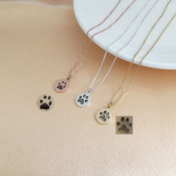 Engraved Actual Paw Print Necklace, Cat Dog Paw Print Pendant, Paw Print Necklace, Pet Loss Memorial Gift, Custom Pet Necklace,Gift for Her