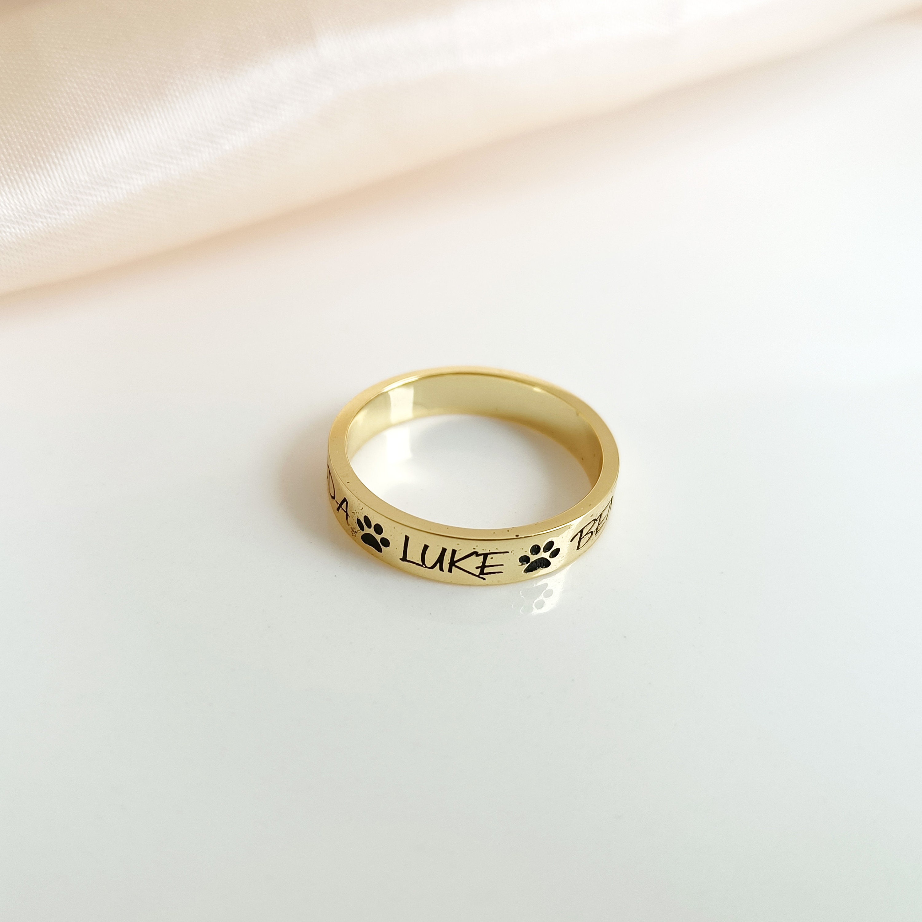 Personalized Paw Print Ring Pet Name Ring Custom Name Ring Etsy